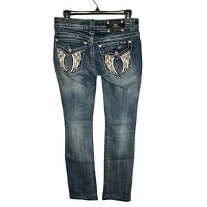 Miss Me Women’s Angel Wing Embellished Signature Straight Denim Jeans Size 27